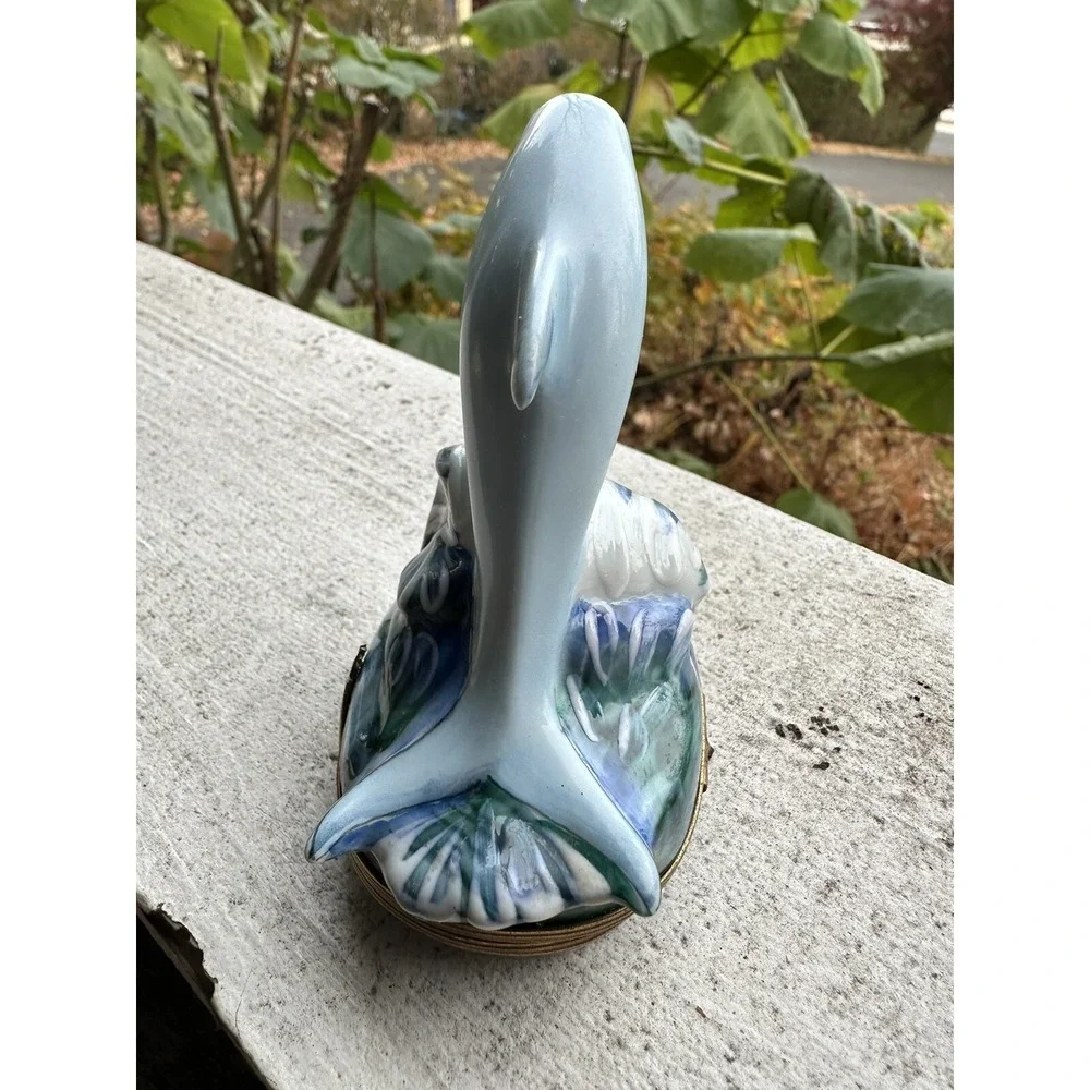 Limoges France Dubarry Dolphin Waves Trinket Box Sailboat Clasp Hand Painted